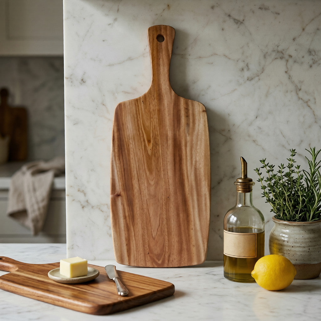 NIVA_Long Handle Chopping Board-Mahogany Wood