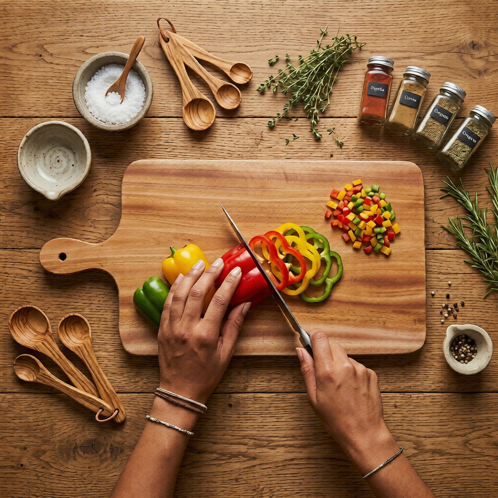 NIVA_Mahogany Wooden Chopping Board with Middle Handle