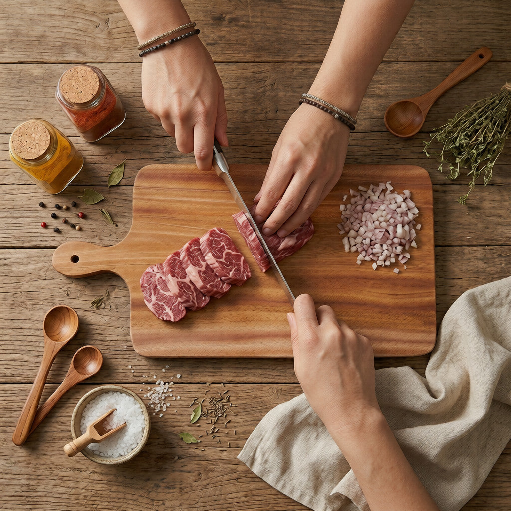 NIVA_Mahogany Wooden Chopping Board with Middle Handle
