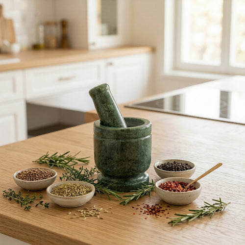 NIVA_Green Marble Mortar & Pestle 4' inch