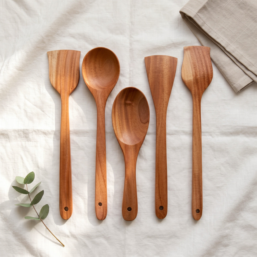 NIVA_Mahogany Wood Kitchen Spatula & Spoon - Set of 5