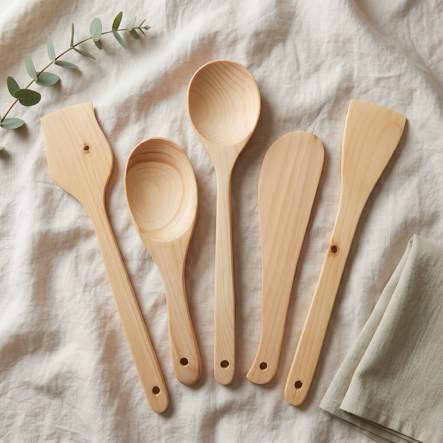 NIVA_Pine Wood Kitchen Spatula & Spoon - Set of 5