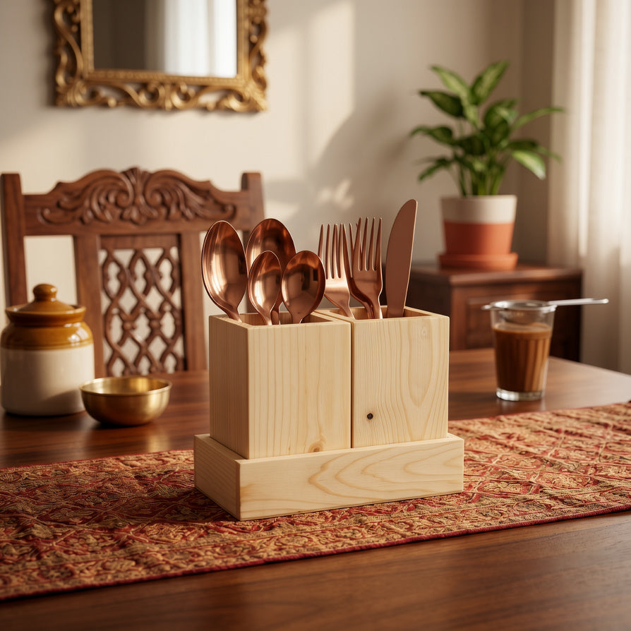 NIVA_Pine Wood Cutlery Holder with Base