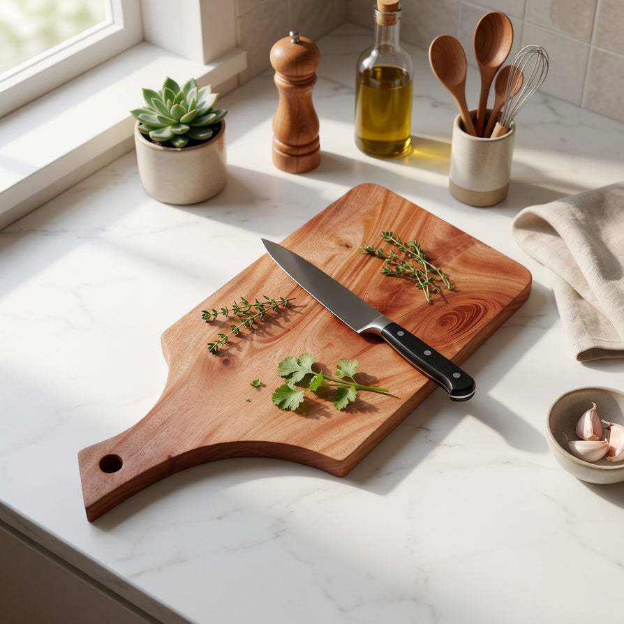 NIVA_Side Handle Chopping Board-Mahogany Wood