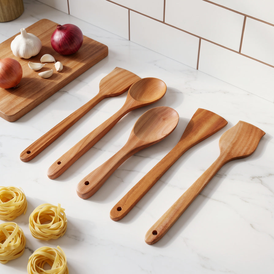 NIVA_Mahogany Wood Kitchen Spatula & Spoon - Set of 5