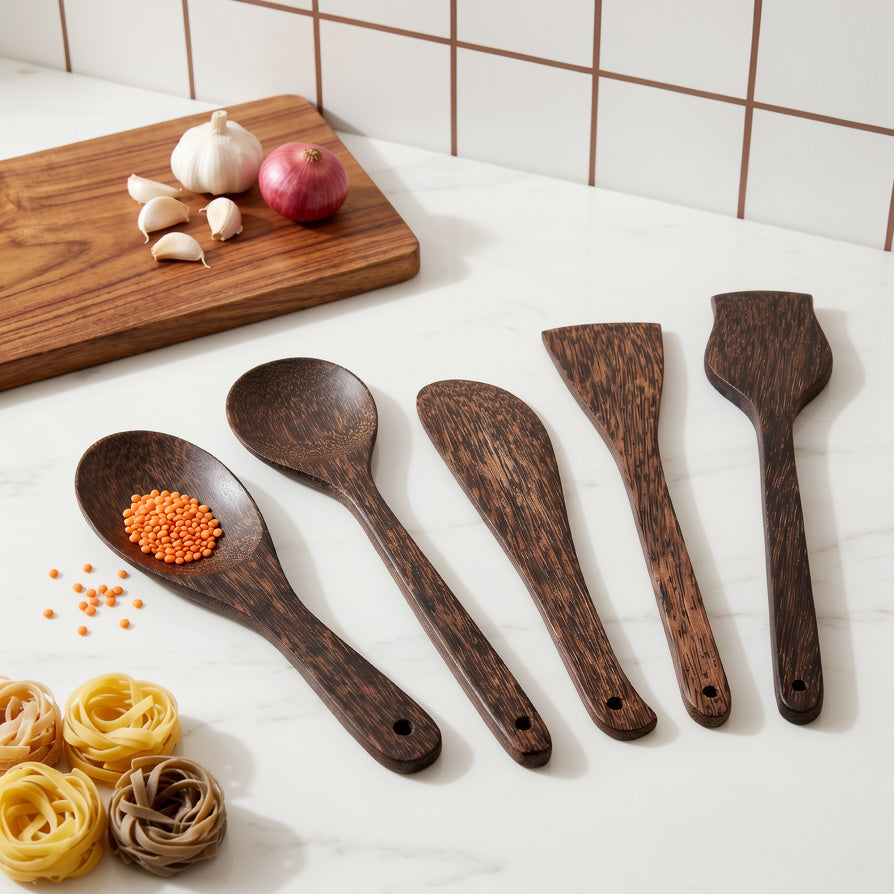 NIVA_Palm Wood Kitchen Spatula & Spoon - Set of 5