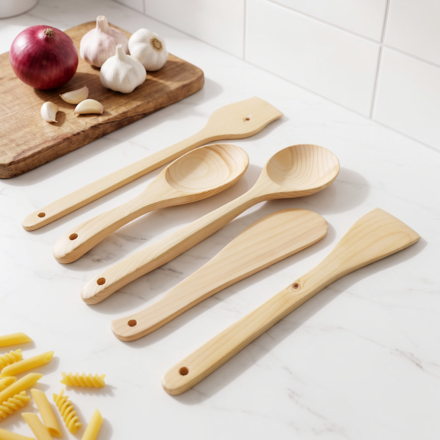 NIVA_Pine Wood Kitchen Spatula & Spoon - Set of 5