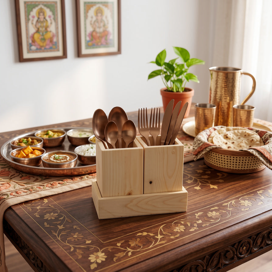 NIVA_Pine Wood Cutlery Holder with Base
