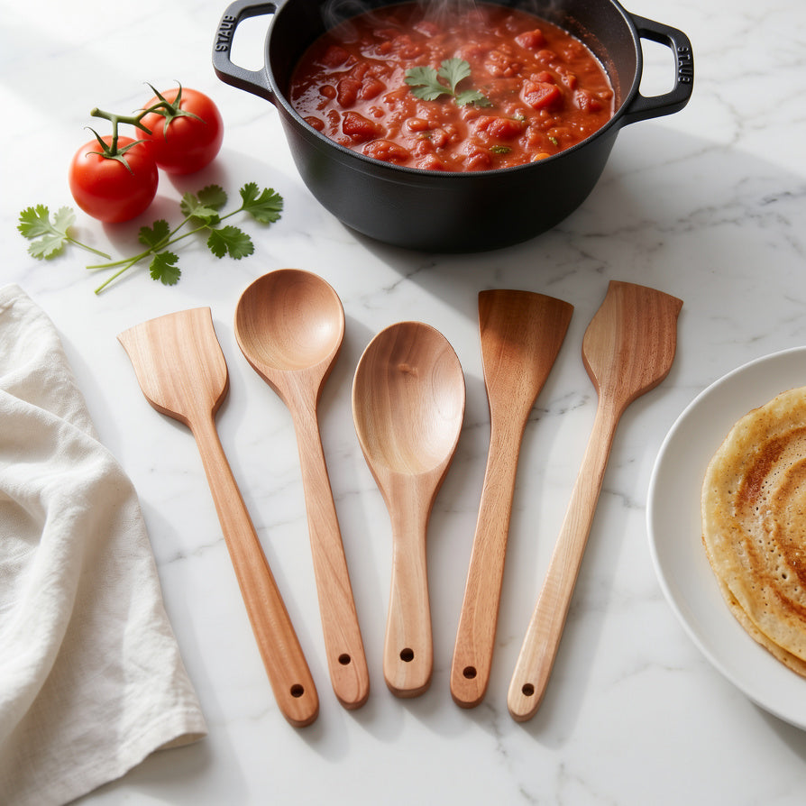 NIVA_Mahogany Wood Kitchen Spatula & Spoon - Set of 5