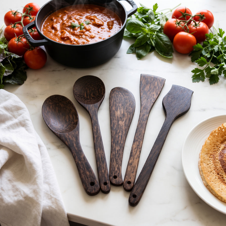 NIVA_Palm Wood Kitchen Spatula & Spoon - Set of 5