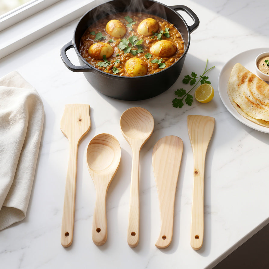 NIVA_Pine Wood Kitchen Spatula & Spoon - Set of 5