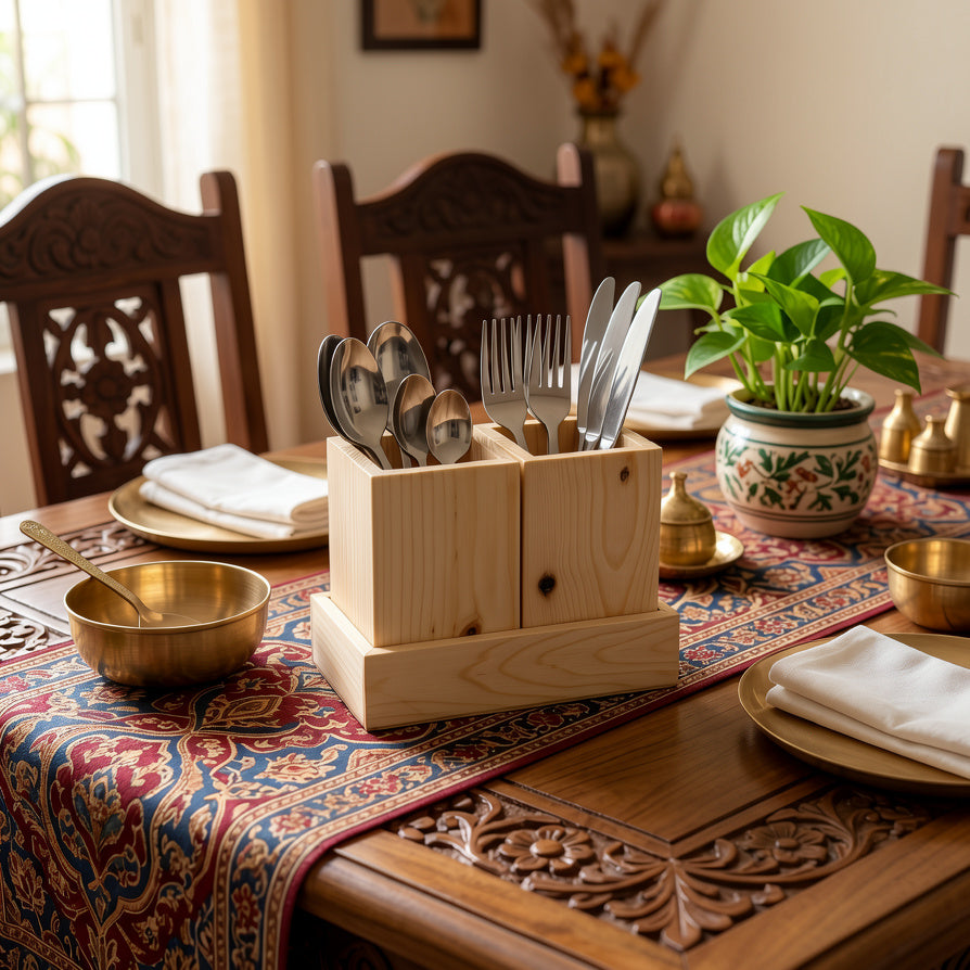 NIVA_Pine Wood Cutlery Holder with Base