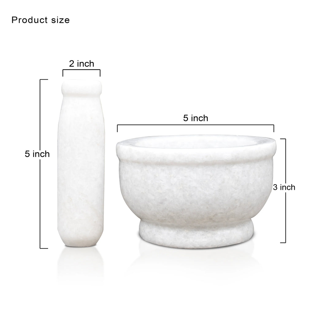 NIVA_White Marble Mortar & Pestle 5' inch
