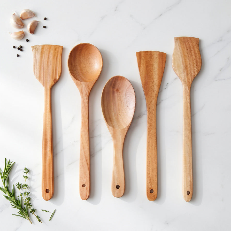 NIVA_Mahogany Wood Kitchen Spatula & Spoon - Set of 5