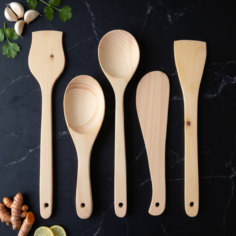 NIVA_Pine Wood Kitchen Spatula & Spoon - Set of 5