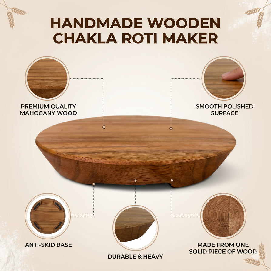 NIVA_Mahogany Wood Chakla & Belan Set