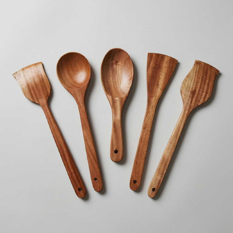 NIVA_Mahogany Wood Kitchen Spatula & Spoon - Set of 5