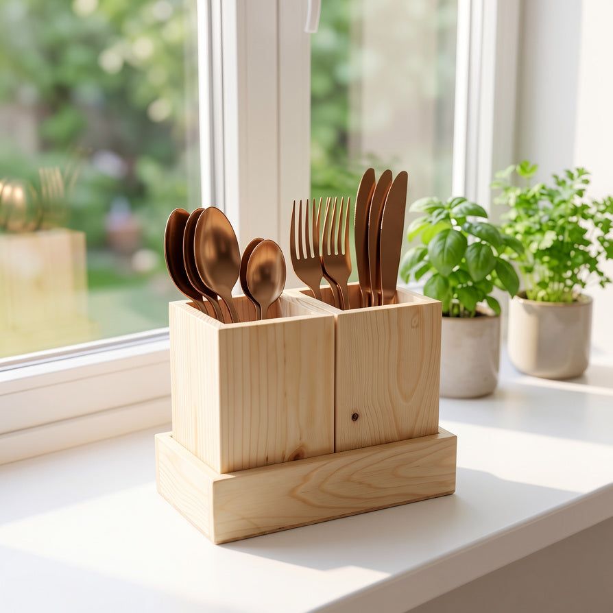 NIVA_Pine Wood Cutlery Holder with Base