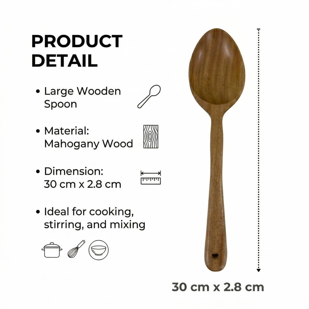 NIVA_Wooden Serving Spoon (Large)-Neem Wood [Serving | Saute | Kitchen Use]