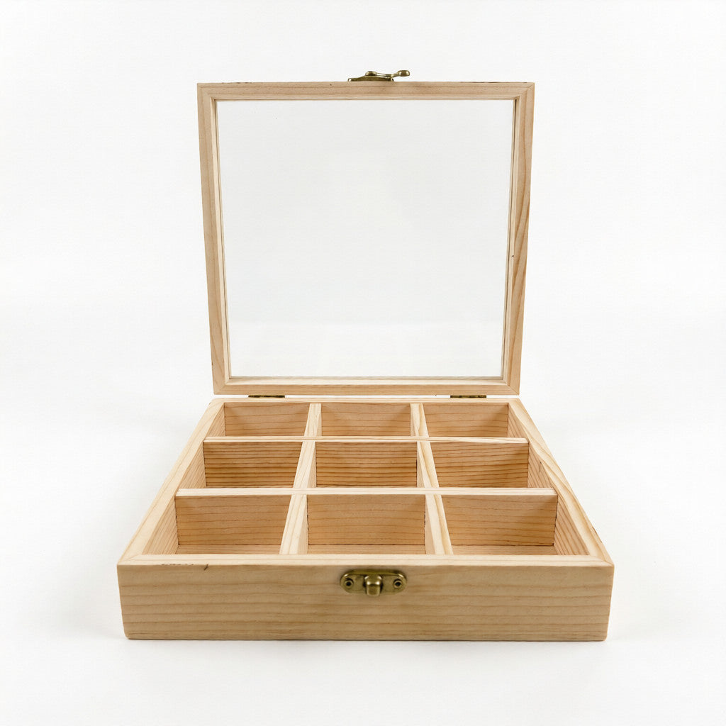 NIVA_Pine Wood Spice Organizer(Masala Box) with Lid