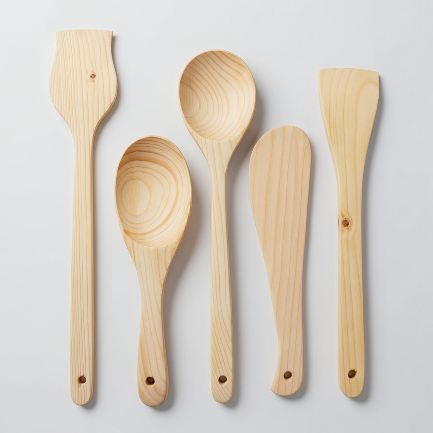 NIVA_Pine Wood Kitchen Spatula & Spoon - Set of 5