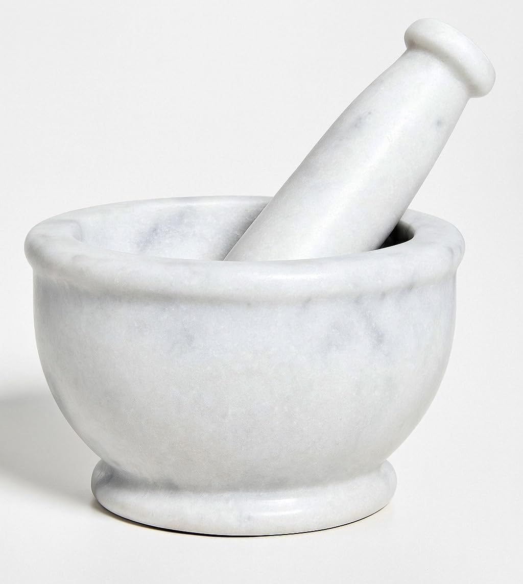 NIVA_White Marble Mortar & Pestle 5' inch