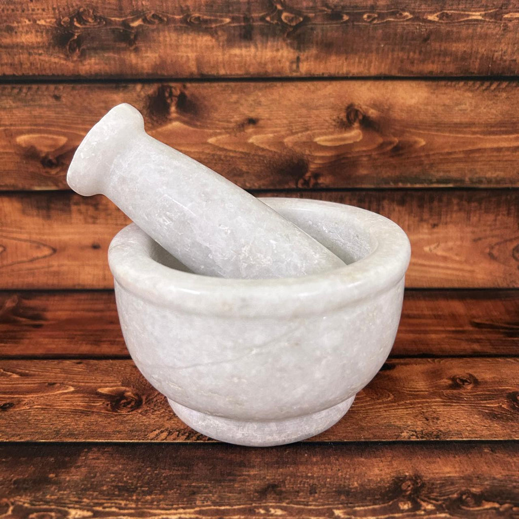 NIVA_White Marble Mortar & Pestle 4' inch