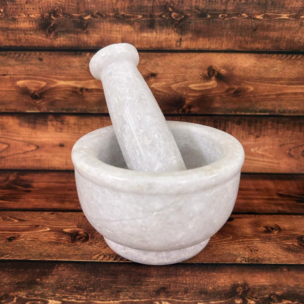NIVA_White Marble Mortar & Pestle 4' inch