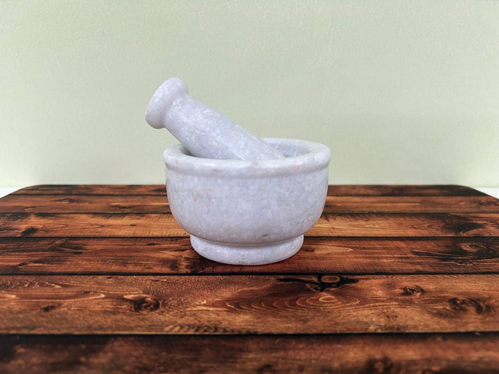 NIVA_White Marble Mortar & Pestle 4' inch