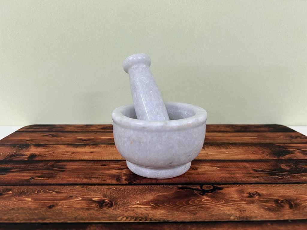NIVA_White Marble Mortar & Pestle 4' inch