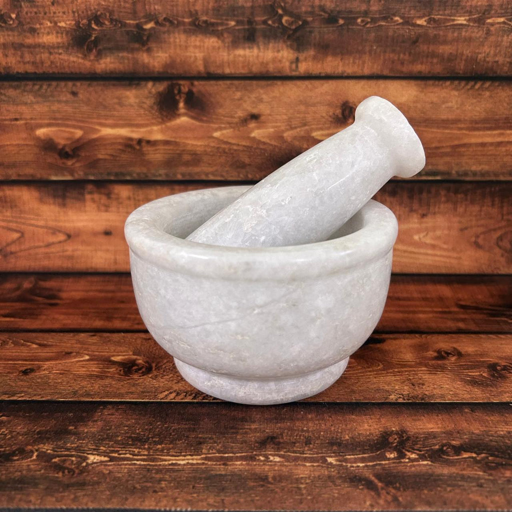 NIVA_White Marble Mortar & Pestle 4' inch