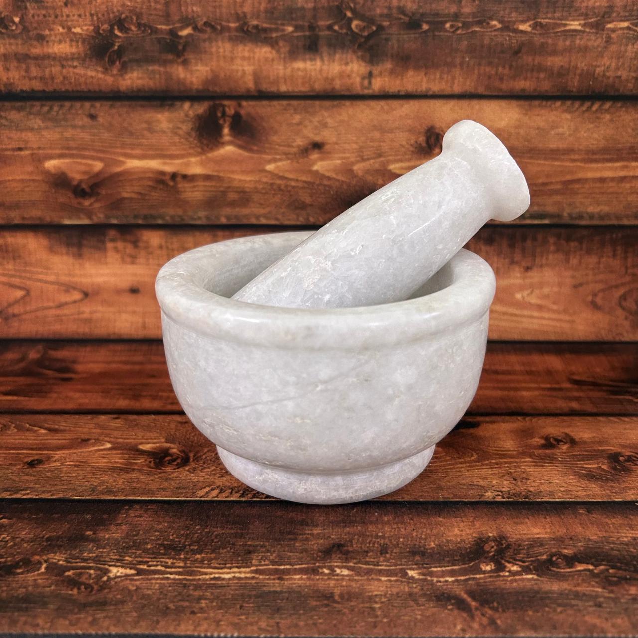 NIVA_White Marble Mortar & Pestle 4' inch