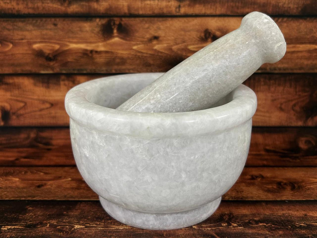 NIVA_White Marble Mortar & Pestle 5' inch
