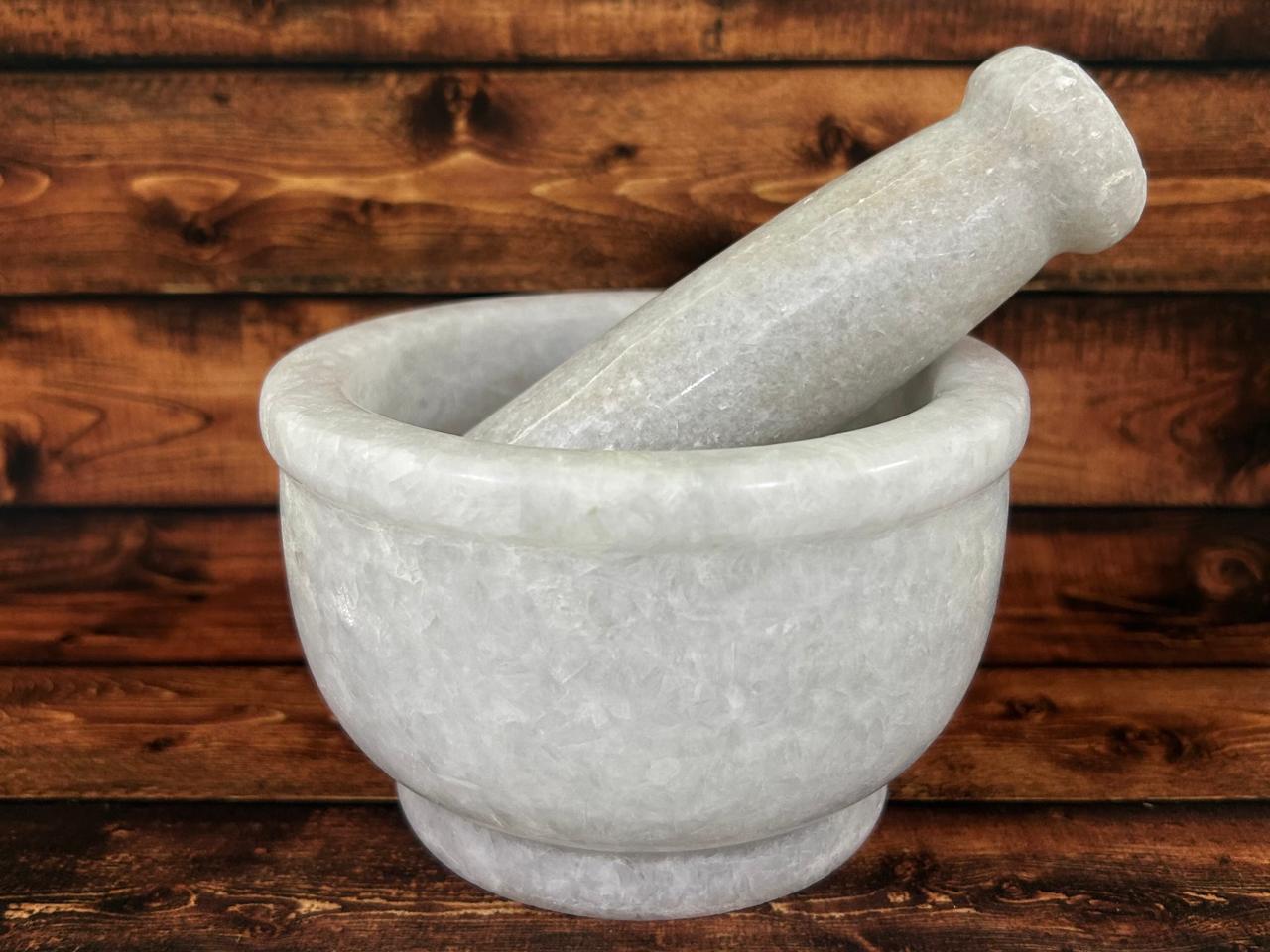 NIVA_White Marble Mortar & Pestle 5' inch