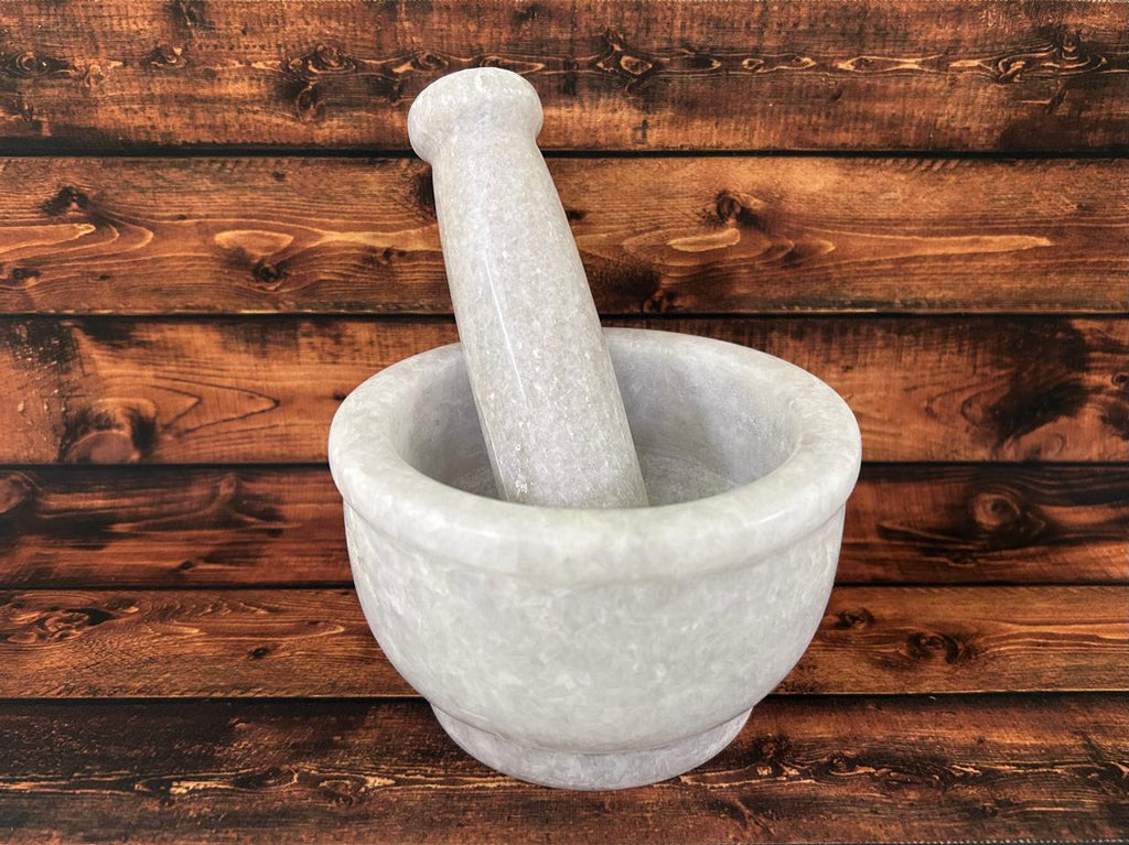 NIVA_White Marble Mortar & Pestle 5' inch