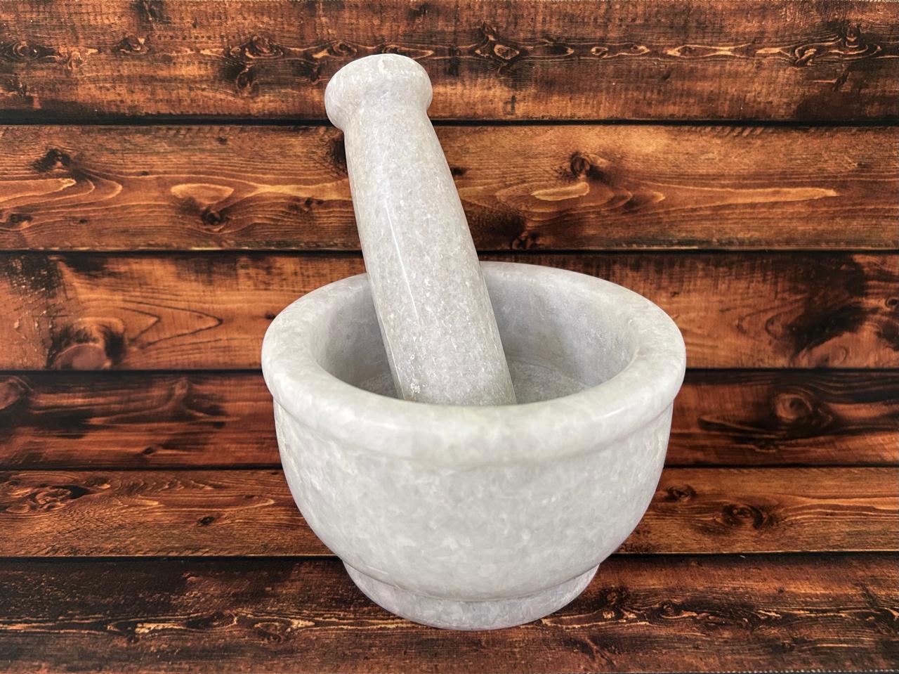NIVA_White Marble Mortar & Pestle 5' inch