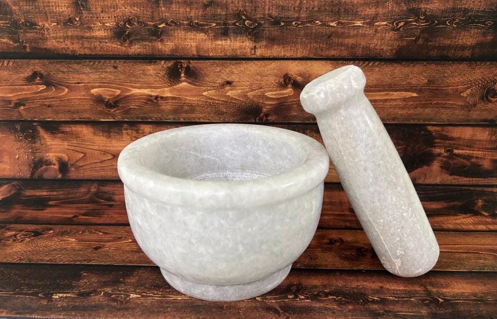 NIVA_White Marble Mortar & Pestle 5' inch