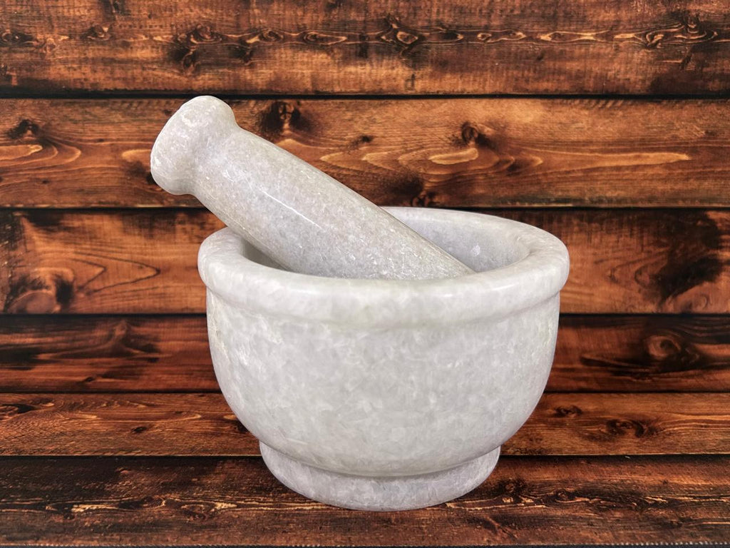 NIVA_White Marble Mortar & Pestle 5' inch