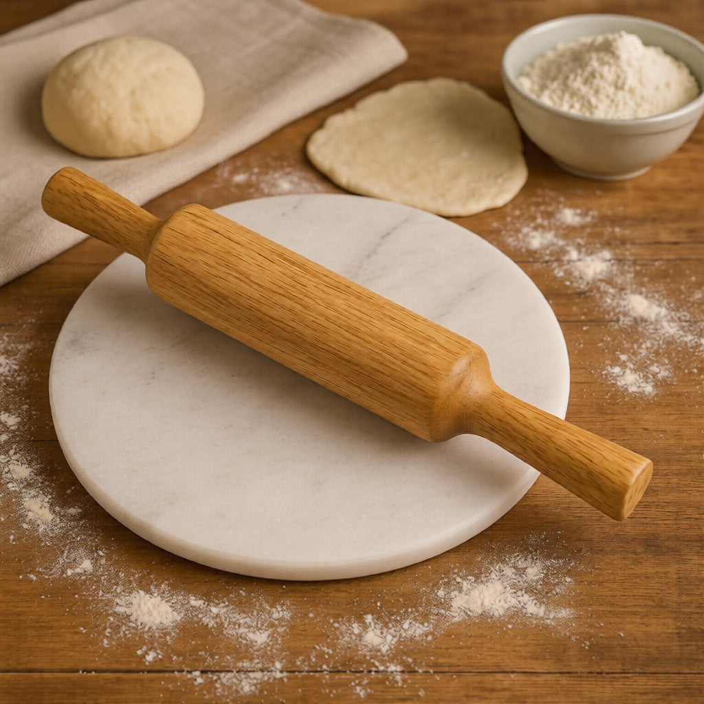 NIVA_White Marble Chakla & Wooden Belan Set